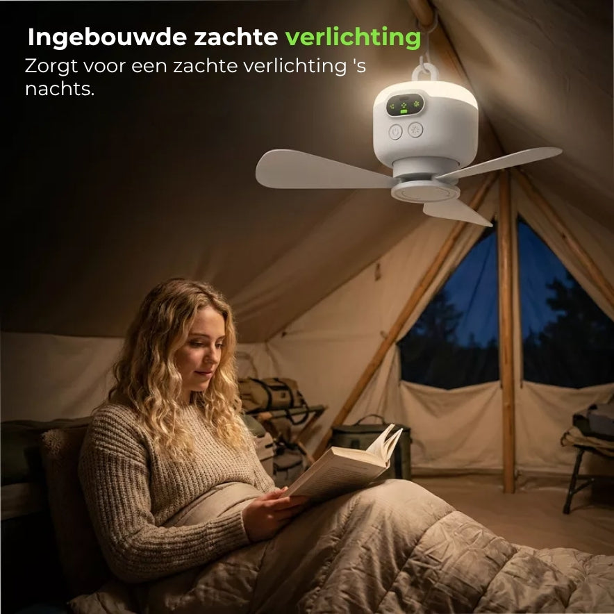Oplaadbare Ventilator met LEDverlichting – Overal verkoeling en helder licht ✨