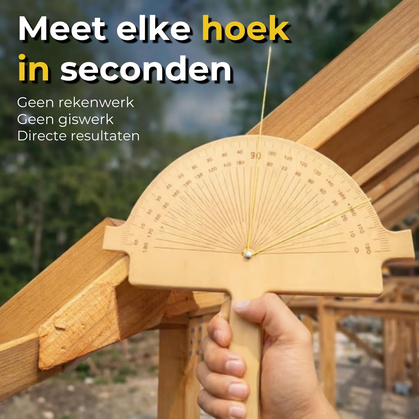 Houten hulpmiddel voor directe hoekmeting