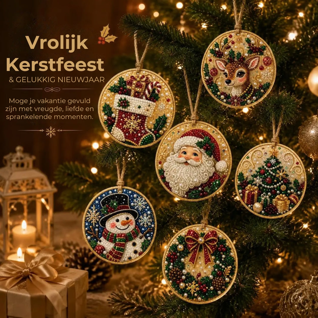 DIY Parel-Diamant Kerstornament Set - 6 Stuks