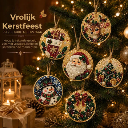 DIY Parel-Diamant Kerstornament Set - 6 Stuks