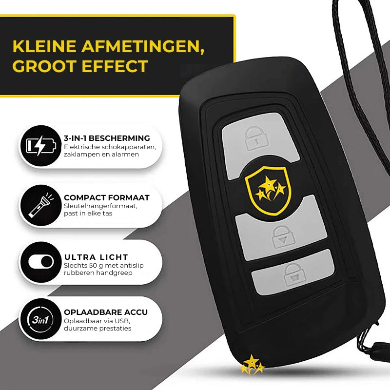 Voltic V77 3-in-1 Stroomstoot, Zaklamp en Alarm Sleutelhanger