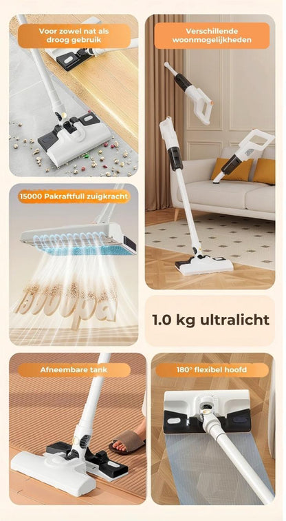 Draadloze 3-in-1 stofzuiger – Zuigen, dweilen en steriliseren met UV