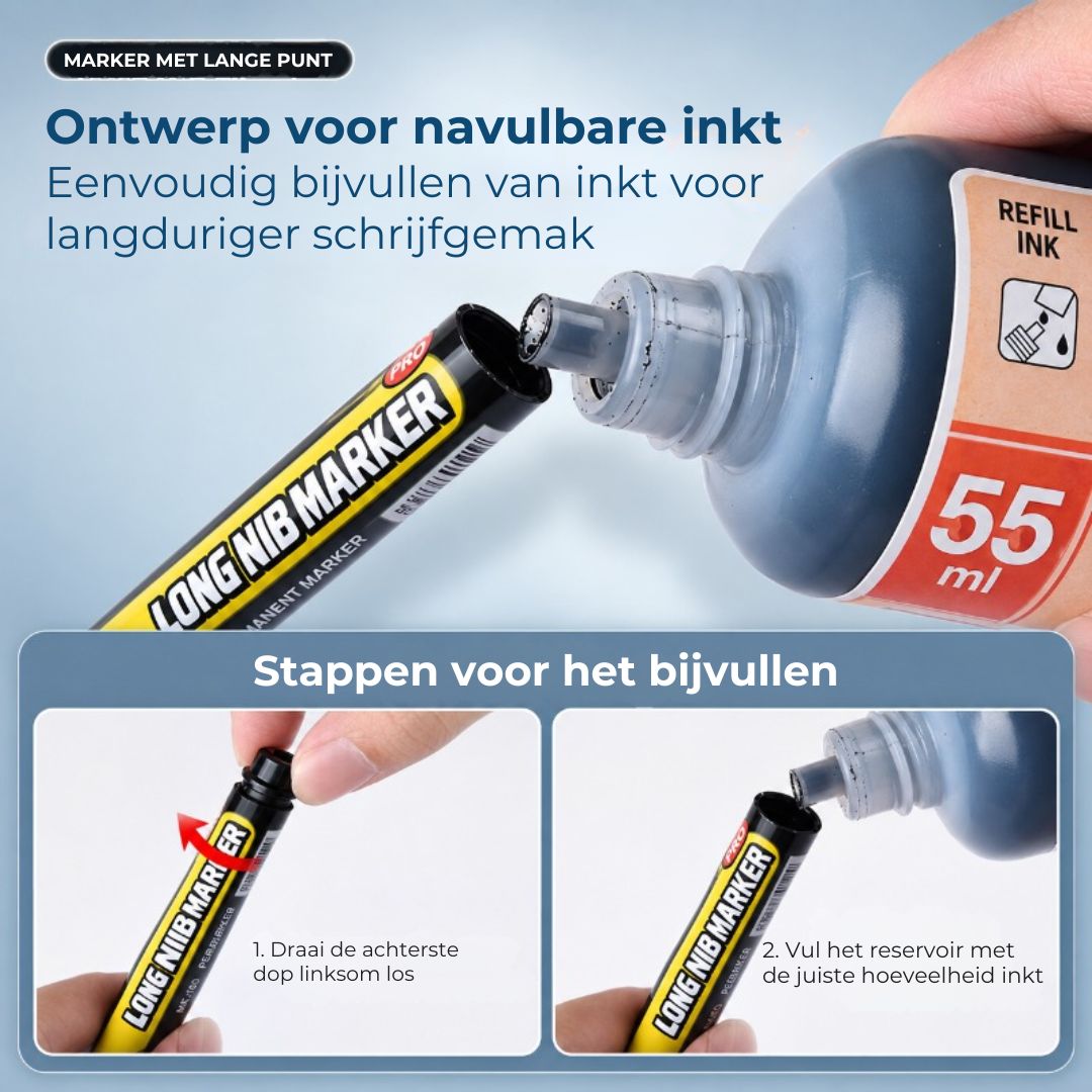 Waterbestendige Markers met Lange Punt – Voor Diepe Gaten tot 45 mm