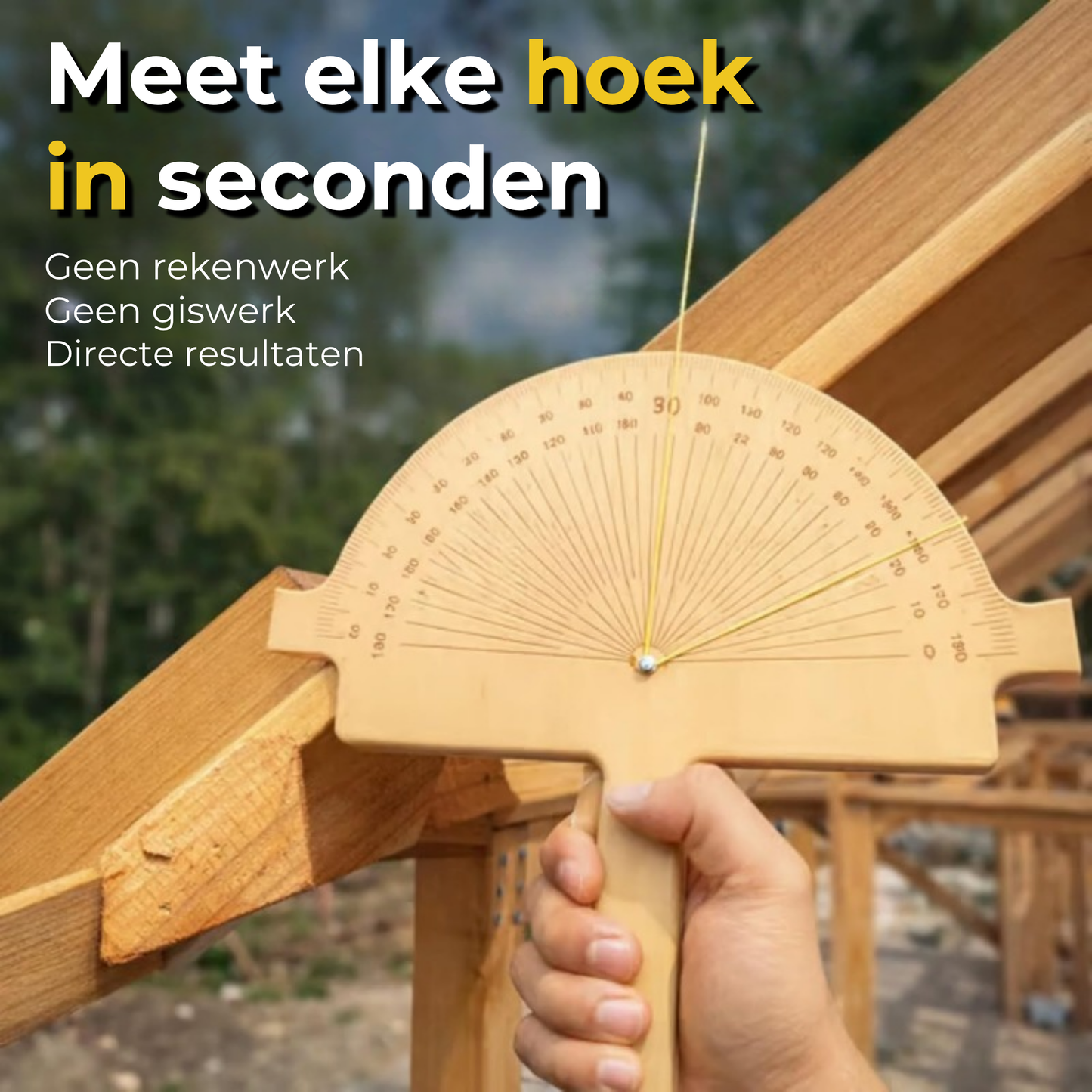 Houten hulpmiddel voor directe hoekmeting