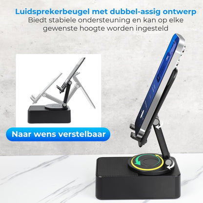 3-in-1 Opvouwbare Luidsprekerstandaard met Ingebouwde Powerbank