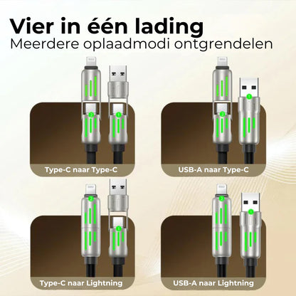 4-in-1 USB-oplaadkabel voor snel opladen met 240 W