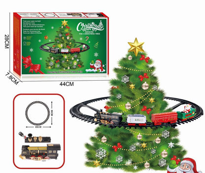 Kerstboom treinspoor met locomotief en 3 wagons