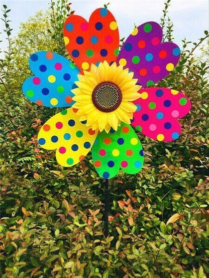 Kleurrijke zonnebloemwindmolen - voor decoratie in de tuin🌻