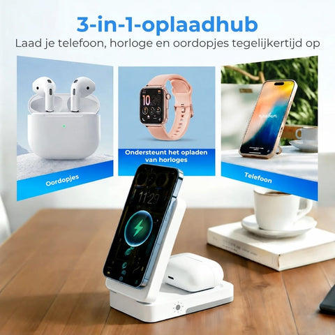 3-in-1 Magnetische Oplaadstandaard - Opvouwbaar en Draadloos