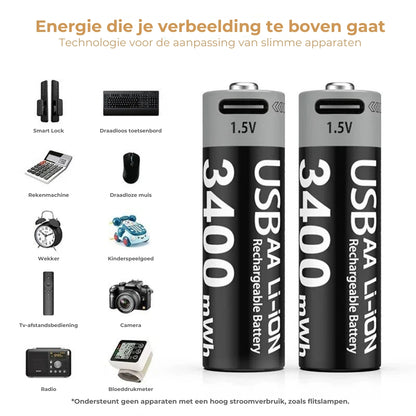 Oplaadbare Lithium Batterijen AA - 2 Stuks