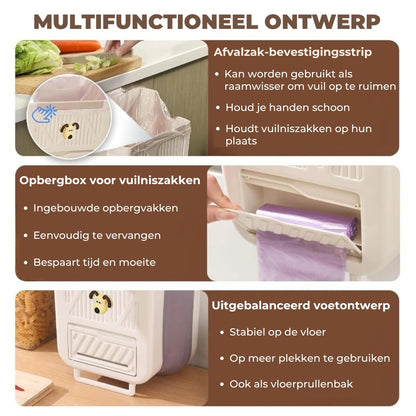 Ruimtebesparende opvouwbare afvalbak