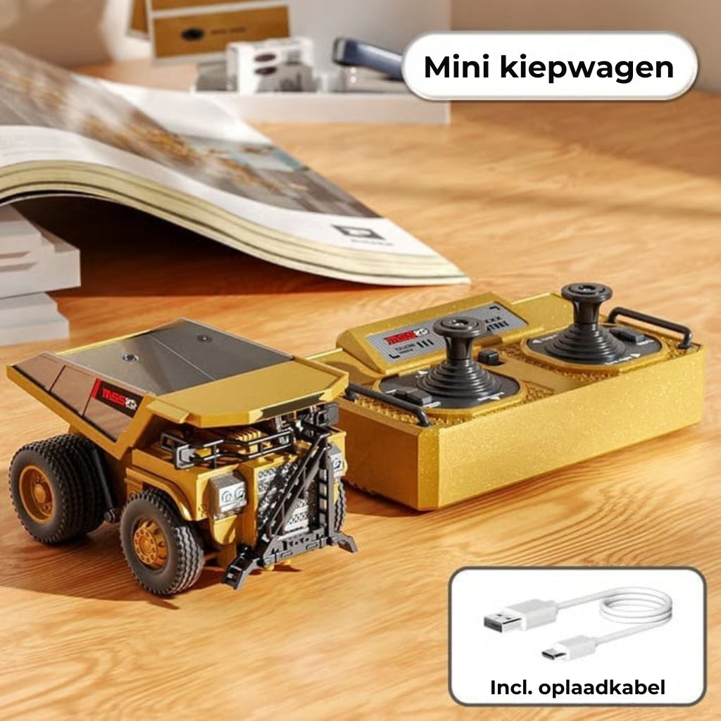 🚜 1:64 Mini RC-bouwset – Vorkheftruck, graafmachine en kiepwagen (met afstandsbediening)