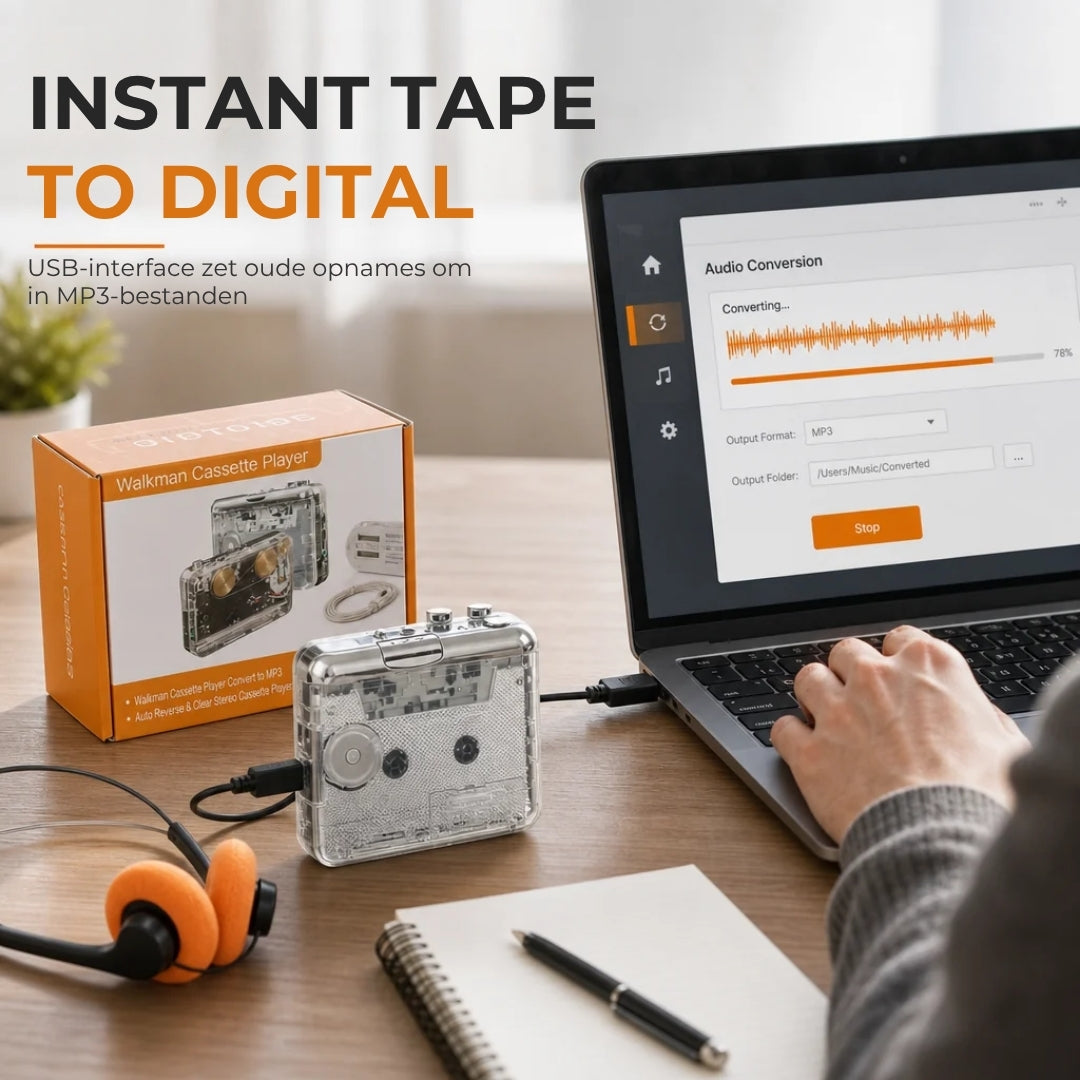 2-in-1 Cassettespeler en Cassette-naar-MP3-Converter