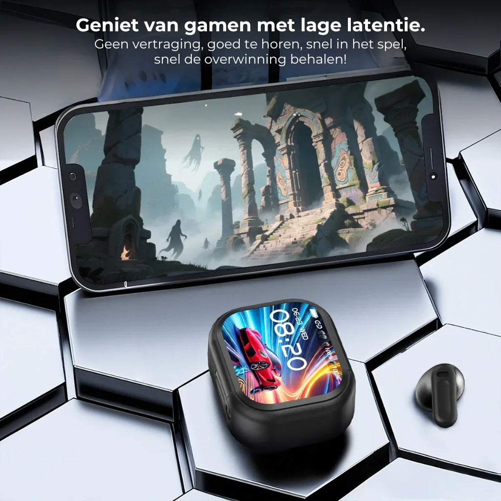 Bluetooth 5.3 Open-Ear Sportoordopjes met AI-vertaler en Touchscreen-Oplaadcase