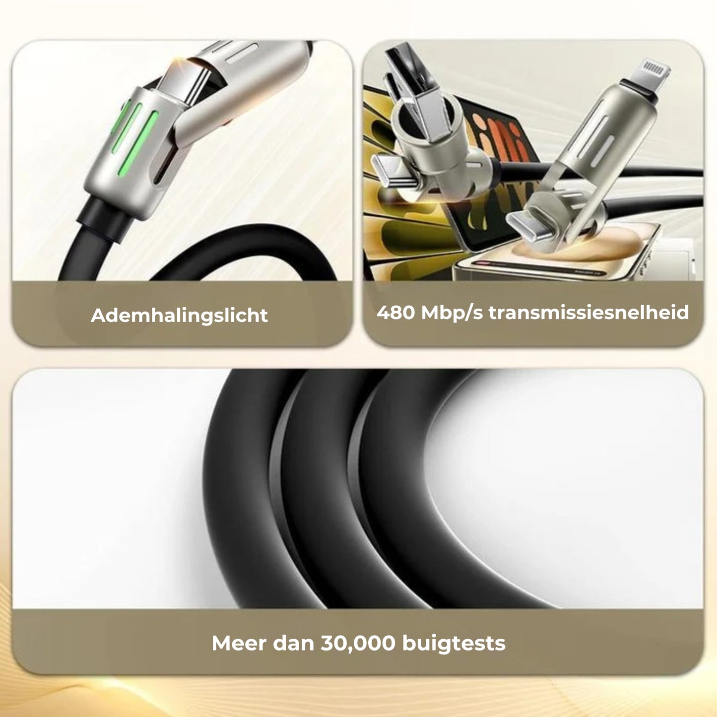 4-in-1 USB-oplaadkabel voor snel opladen met 240 W