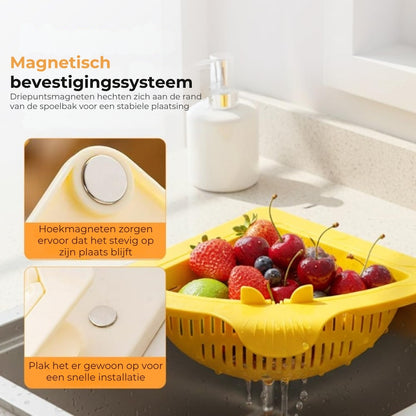 Magnetische hoekzeef voor de gootsteen