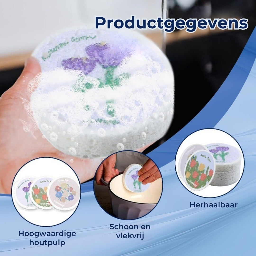 Absorberende Houtpulpspons met Bloemenprint