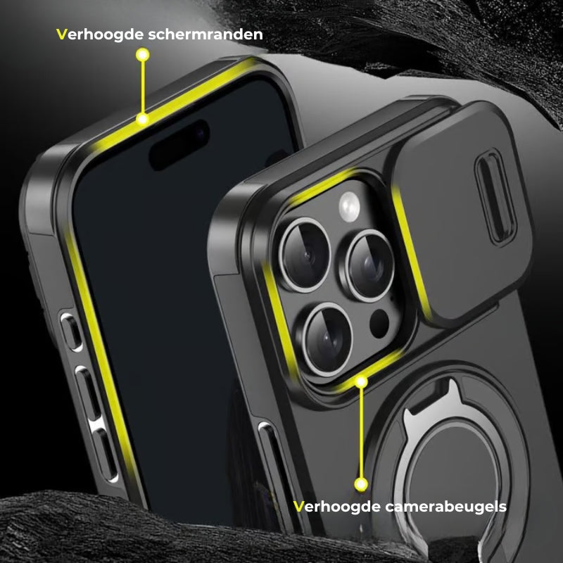 iPhone Hoesje met schuifbaar cameradeksel en draaibare ringstandaard