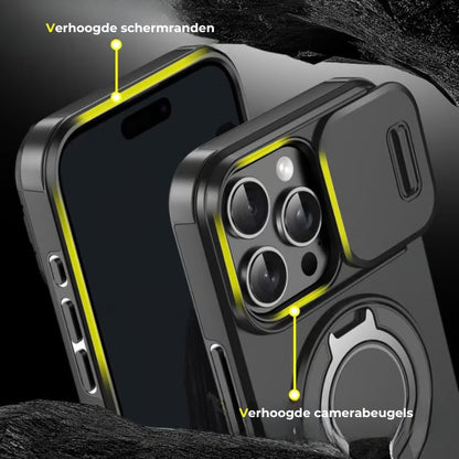 iPhone Hoesje met schuifbaar cameradeksel en draaibare ringstandaard