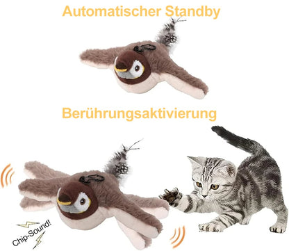 Flappend vogel-kattenspeeltje – USB-oplaadbaar en bewegingsgeactiveerd tjilpend vogeltje