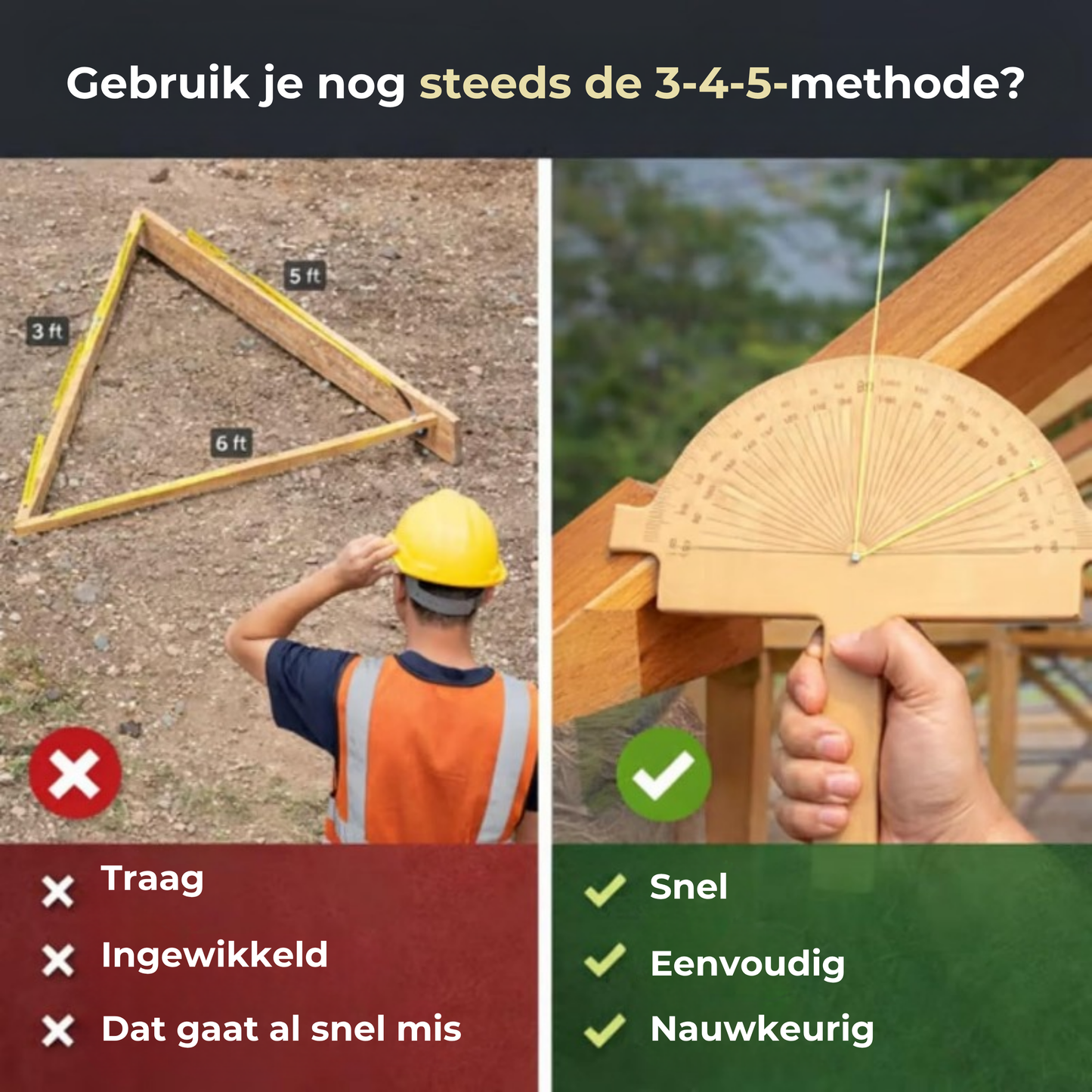 Houten hulpmiddel voor directe hoekmeting