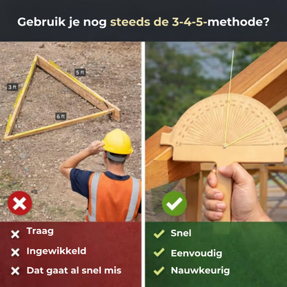 Houten hulpmiddel voor directe hoekmeting