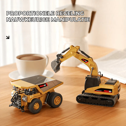 🚜 1:64 Mini RC-bouwset – Vorkheftruck, graafmachine en kiepwagen (met afstandsbediening)