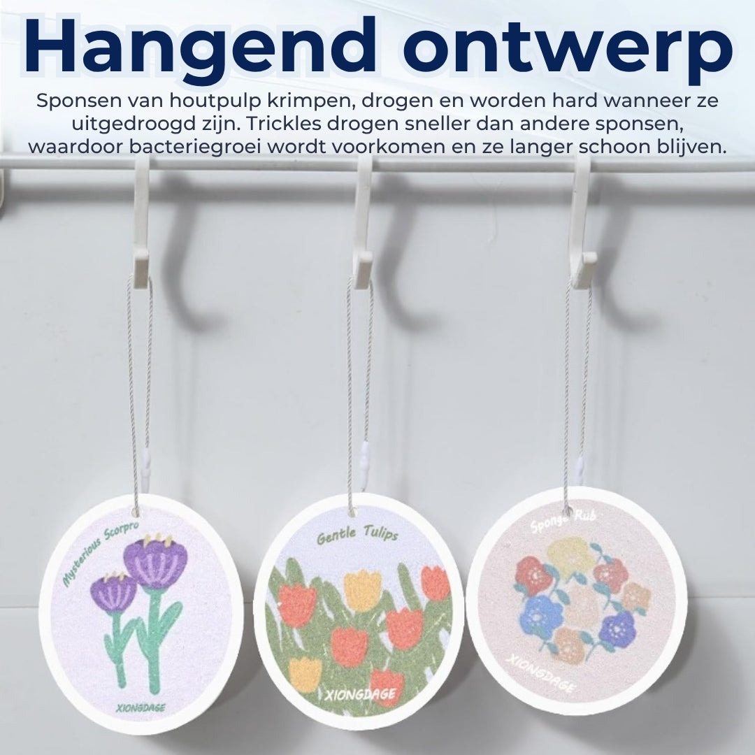 Absorberende Houtpulpspons met Bloemenprint