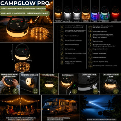 CampGlow PRO - 4-in-1 Oplaadbare Kampeerlamp