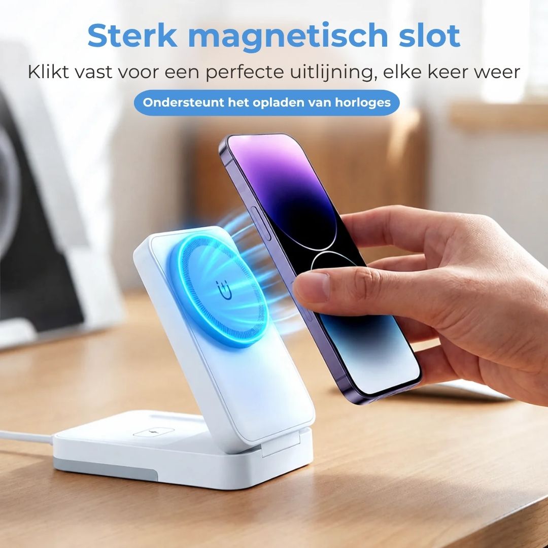 3-in-1 Magnetische Oplaadstandaard - Opvouwbaar en Draadloos