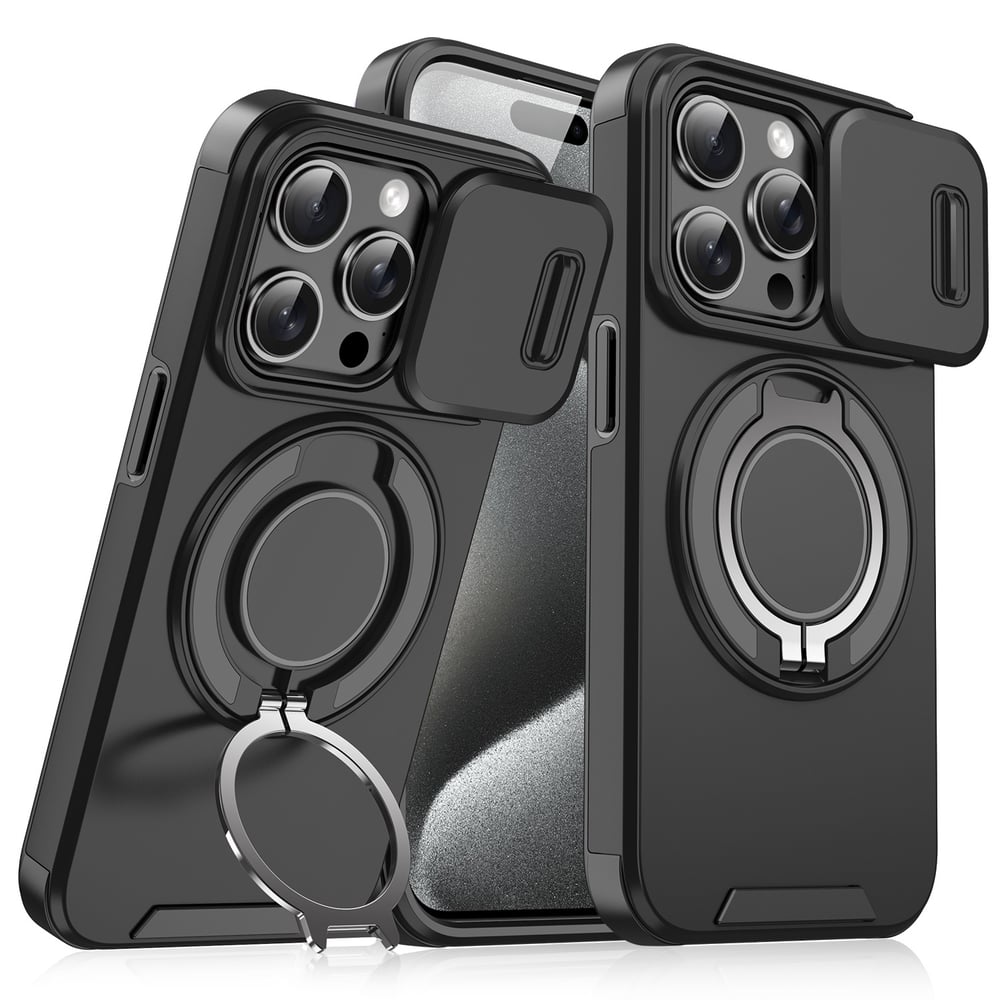 iPhone Hoesje met schuifbaar cameradeksel en draaibare ringstandaard