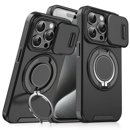 iPhone Hoesje met schuifbaar cameradeksel en draaibare ringstandaard