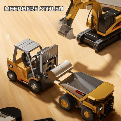 🚜 1:64 Mini RC-bouwset – Vorkheftruck, graafmachine en kiepwagen (met afstandsbediening)