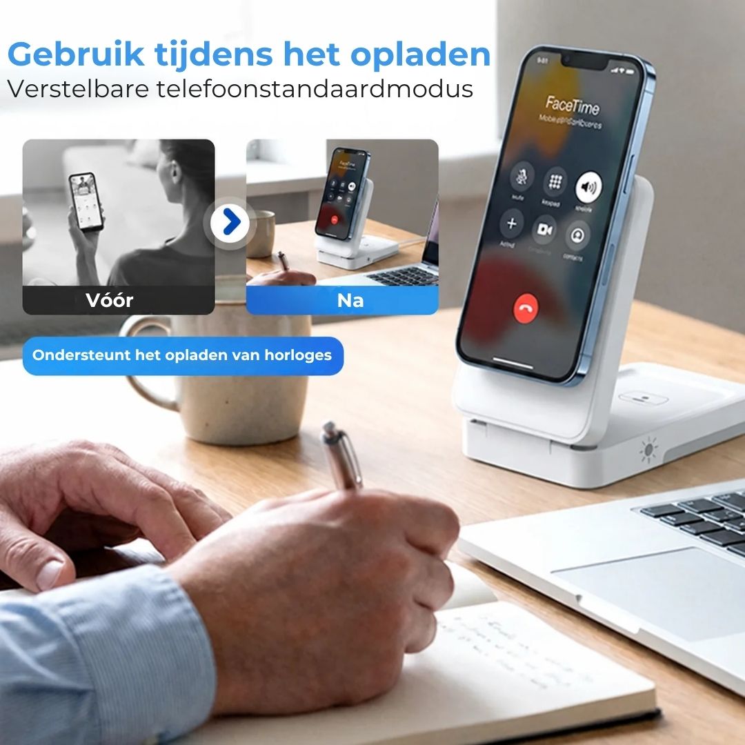 3-in-1 Magnetische Oplaadstandaard - Opvouwbaar en Draadloos