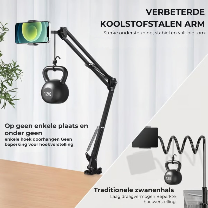 UGIFT Bureau & Bed Telefoonhouder - Verstelbaar met lange armclip