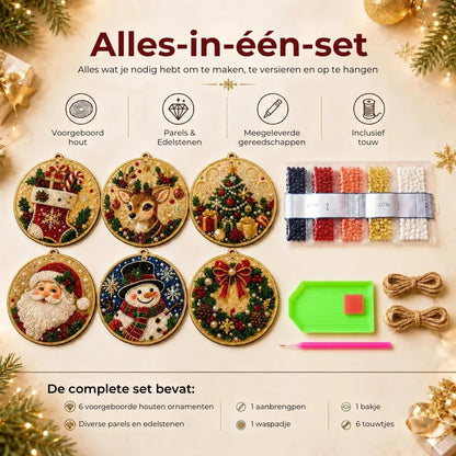 DIY Parel-Diamant Kerstornament Set - 6 Stuks