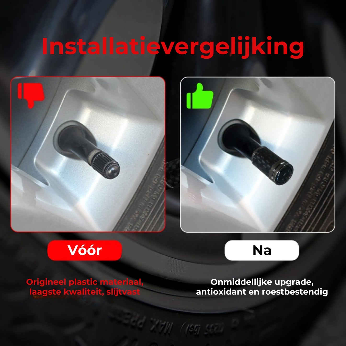 Koolstofvezel ventieldopjes banden – Lekvrije wielbeschermingsset