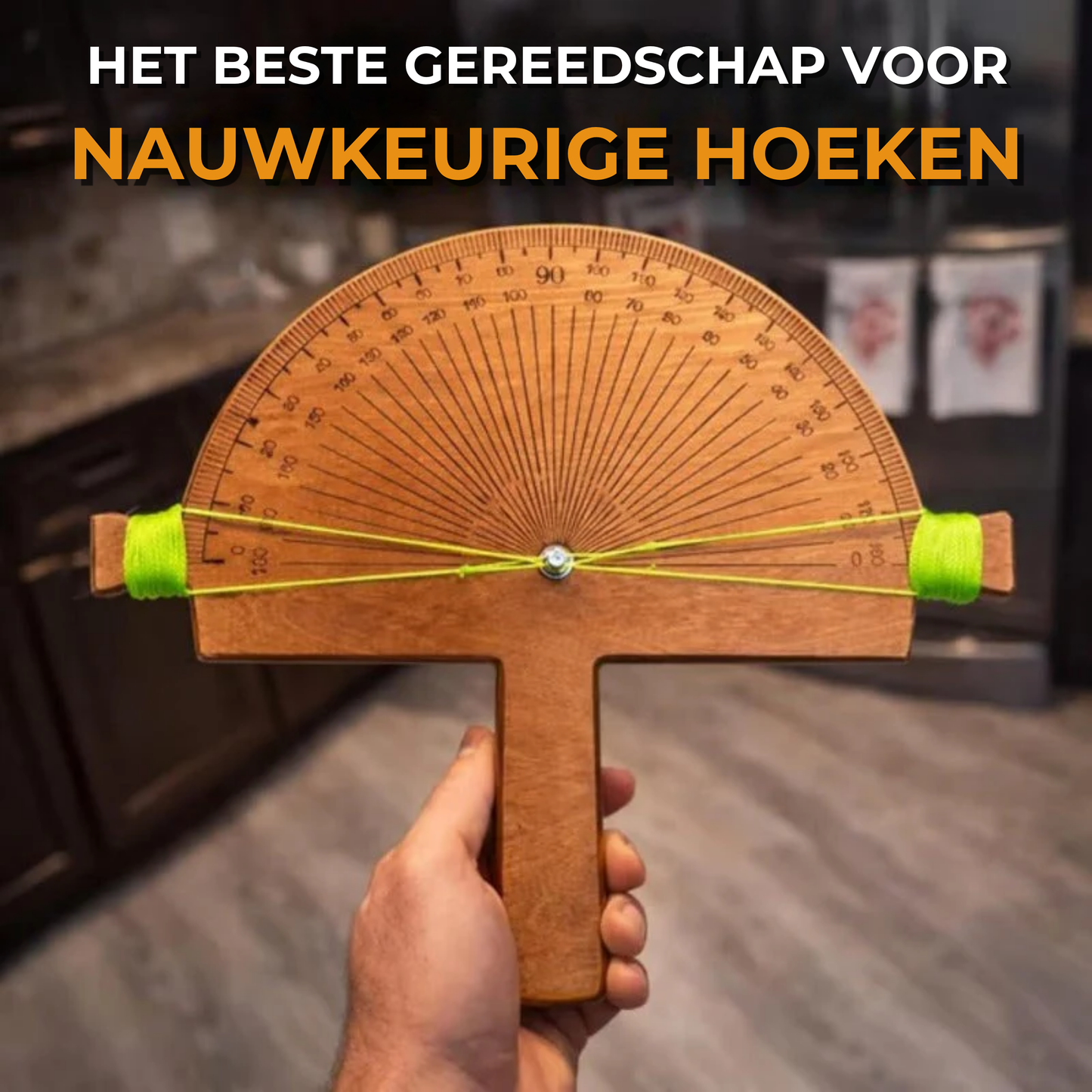 Houten hulpmiddel voor directe hoekmeting