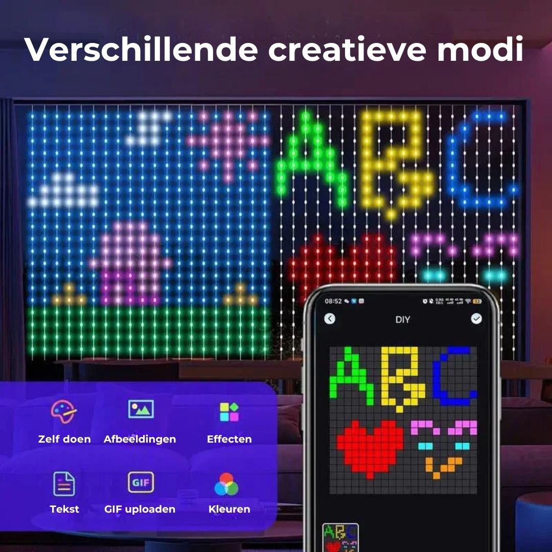 Smart LED-gordijnslinger - Eigen keuze lichtdesign via APP