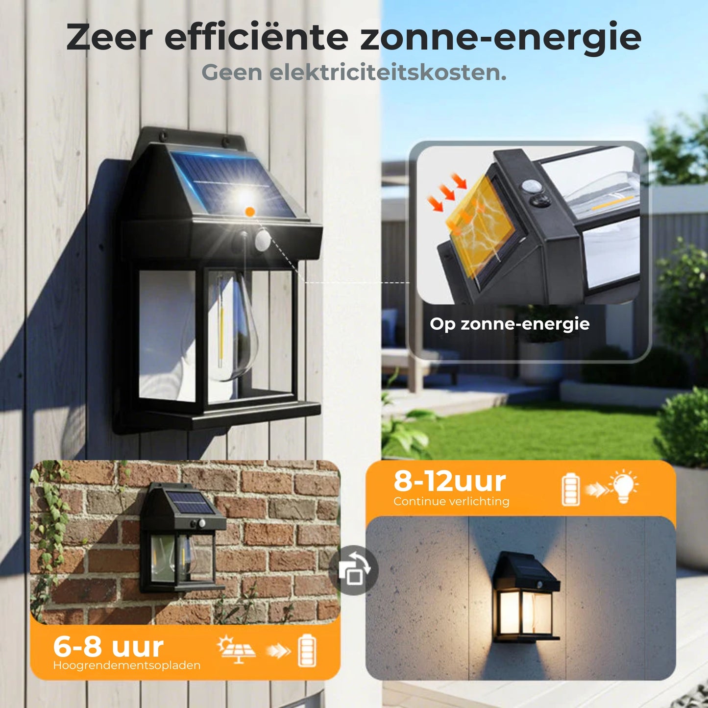 Zonne-wandlamp – Bewegingssensor & weerbestendig