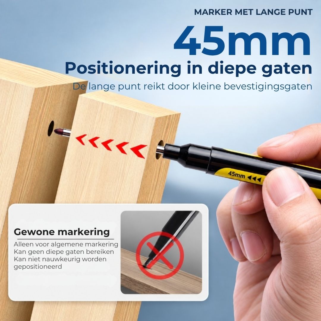 Waterbestendige Markers met Lange Punt – Voor Diepe Gaten tot 45 mm