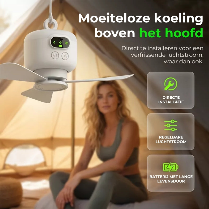 Oplaadbare Ventilator met LEDverlichting – Overal verkoeling en helder licht ✨