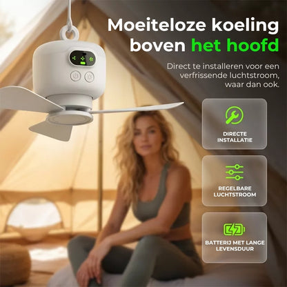 Oplaadbare Ventilator met LEDverlichting – Overal verkoeling en helder licht ✨