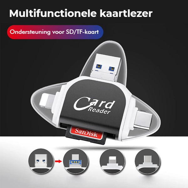 4-IN-1 UNIVERSELE MULTI-POORT SD/TF KAARTLEZER