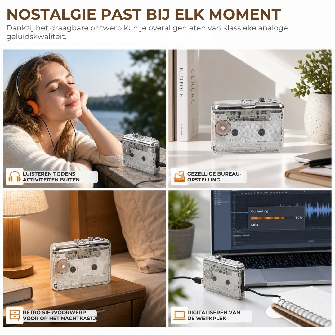 2-in-1 Cassettespeler en Cassette-naar-MP3-Converter