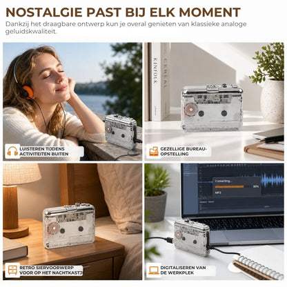 2-in-1 Cassettespeler en Cassette-naar-MP3-Converter