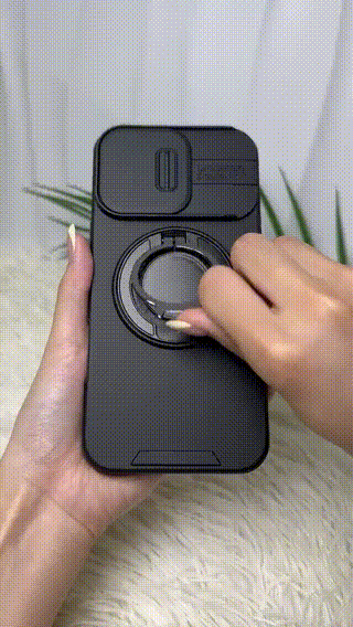 iPhone Hoesje met schuifbaar cameradeksel en draaibare ringstandaard