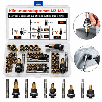 Klinkmoeradapterset voor Boormachines en Handmatige Bediening (M3-M8)