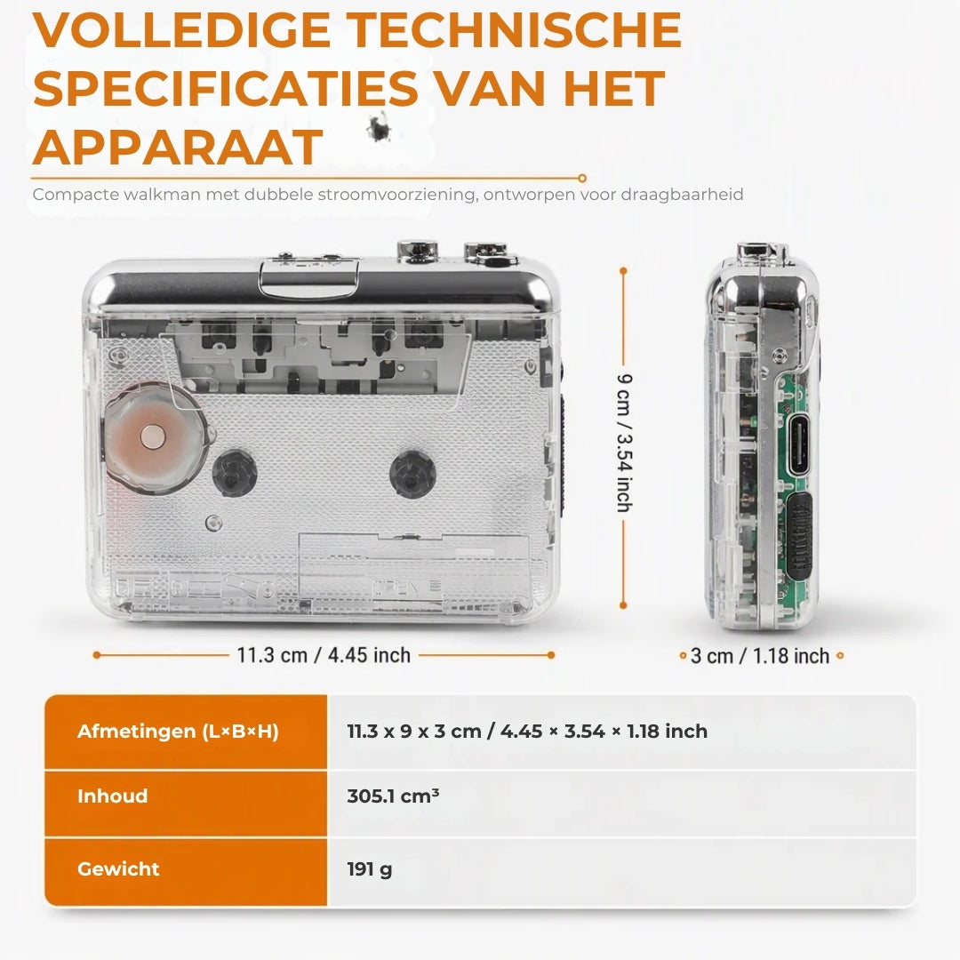 2-in-1 Cassettespeler en Cassette-naar-MP3-Converter