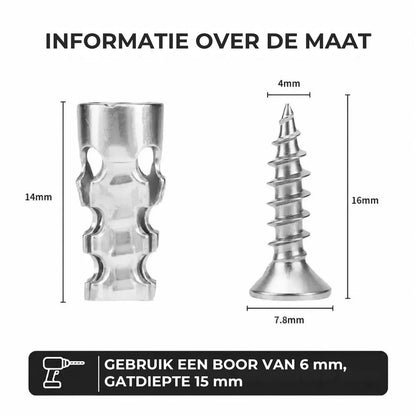 Uitzetbare Schroefankers voor Deurscharnieren - 60 Stuks